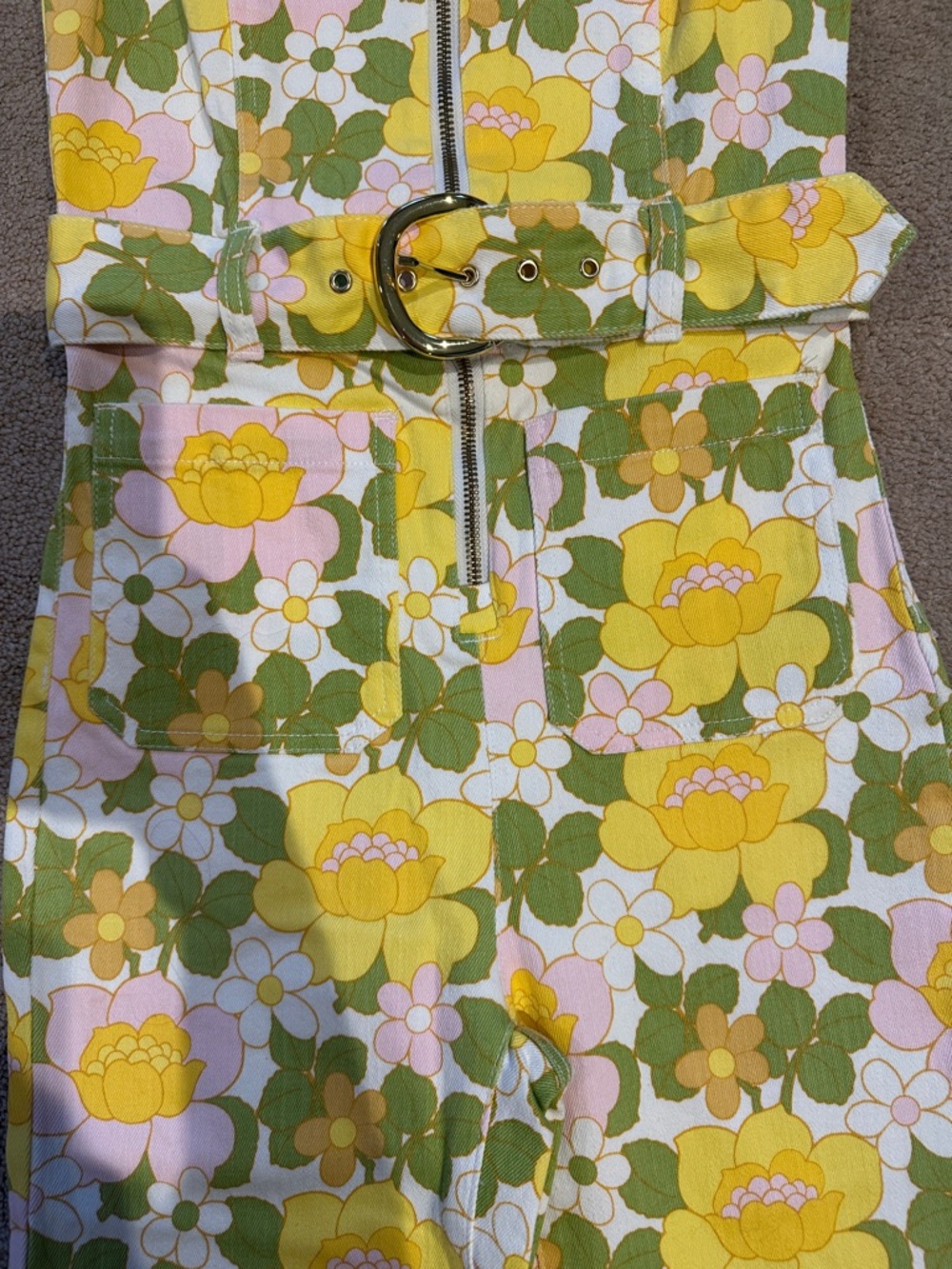 Show Me Your MuMu Yellow & Green Floral Sleeveless Belted Jumpsuit - Picture 4 of 8